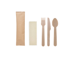 5.5''  Disposable Wooden Cutlery Set, Knife+Fork+Spoon+Napkin, Compostable