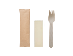 6.5''  Disposable Wooden Cutlery Set, Fork+Napkin, Compostable