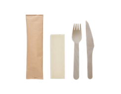 6.5''  Disposable Wooden Cutlery Set, Knife+Fork+Napkin, Compostable