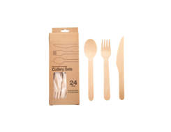 Disposable Wooden Cutlery Set, Retail Paper Box 24CT