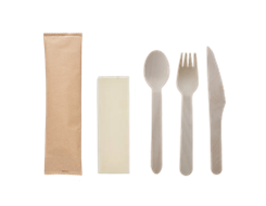 6.5''  Disposable Wooden Cutlery Set, Knife+Fork+Spoon+Napkin, Compostable