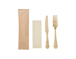 7.5''  Disposable Wooden Cutlery Set, Knife+Fork+Spoon+Napkin, Compostable